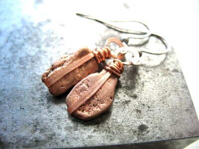 Raw Copper Nugget Metalwork Earrings Jewelry handmade in the USA - image1